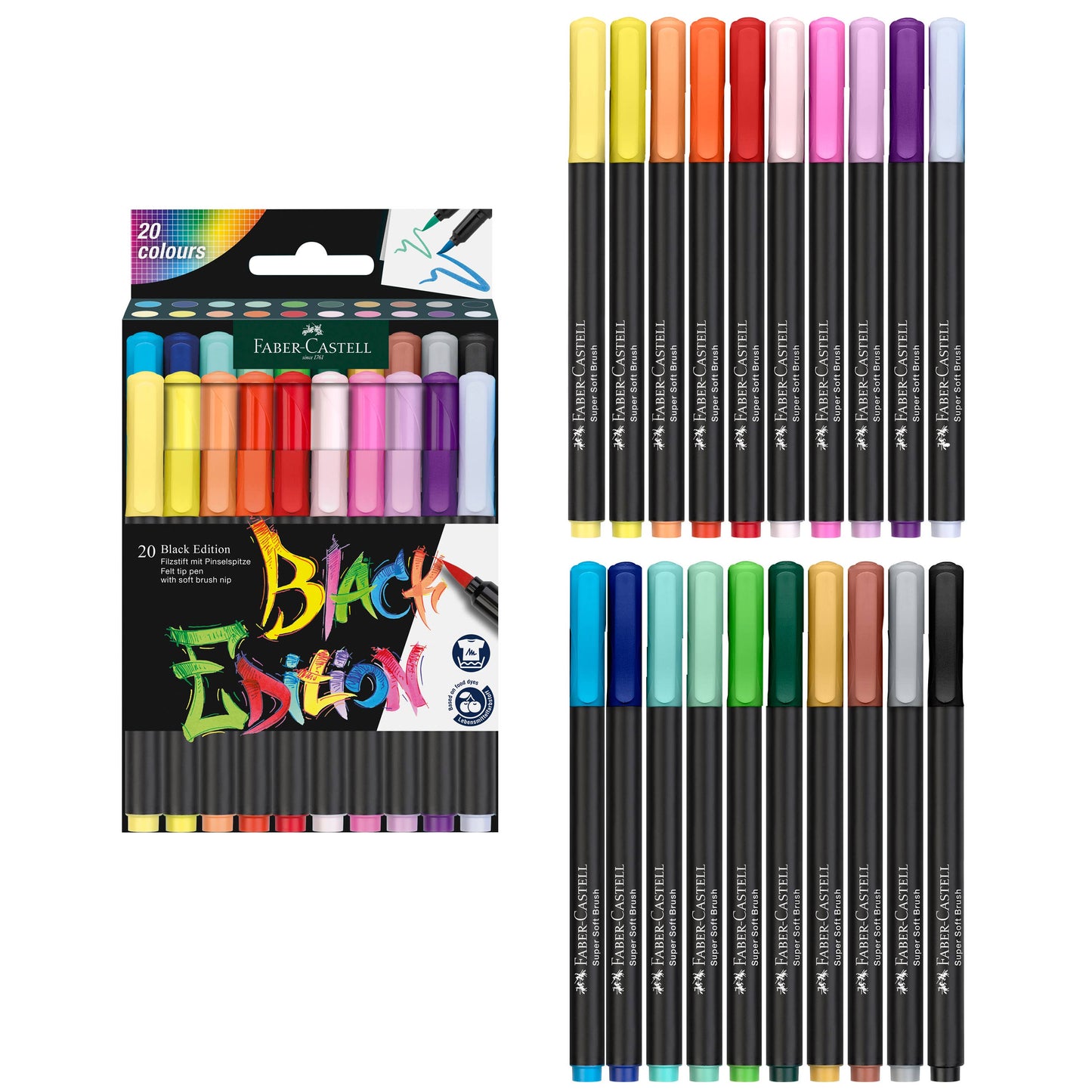 Black Edition Felt Tip Brush Pen Markers  20 Ct Box