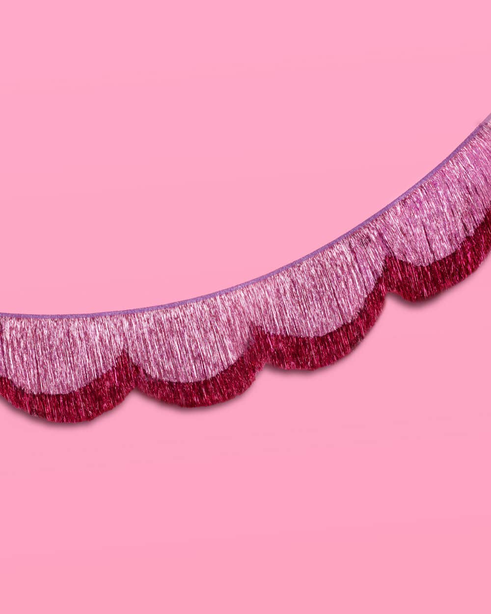 Pink Scalloped Shimmer Fringe Tinsel Banner, 5 feet
