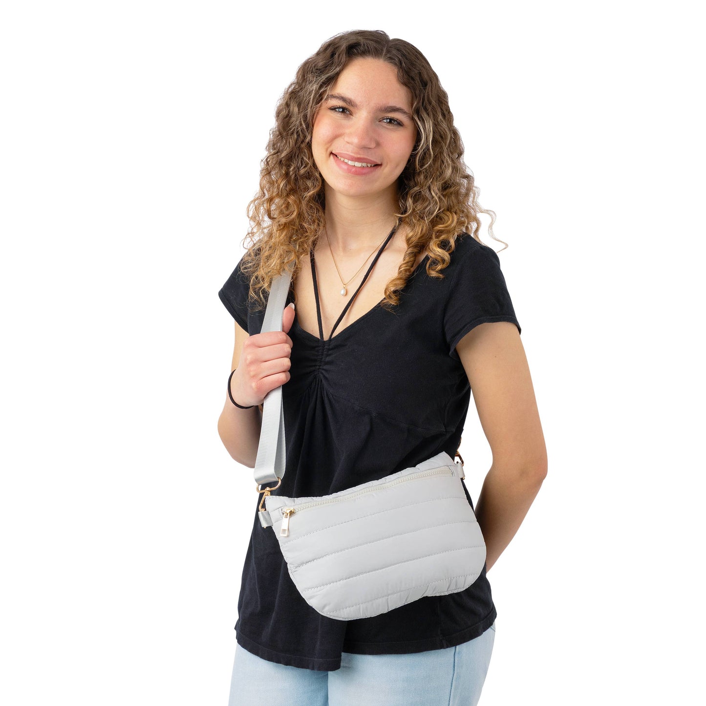Pink Puffer Messenger Crossbody Shoulder Bag Purse