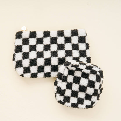 Black Check Teddy Pouch