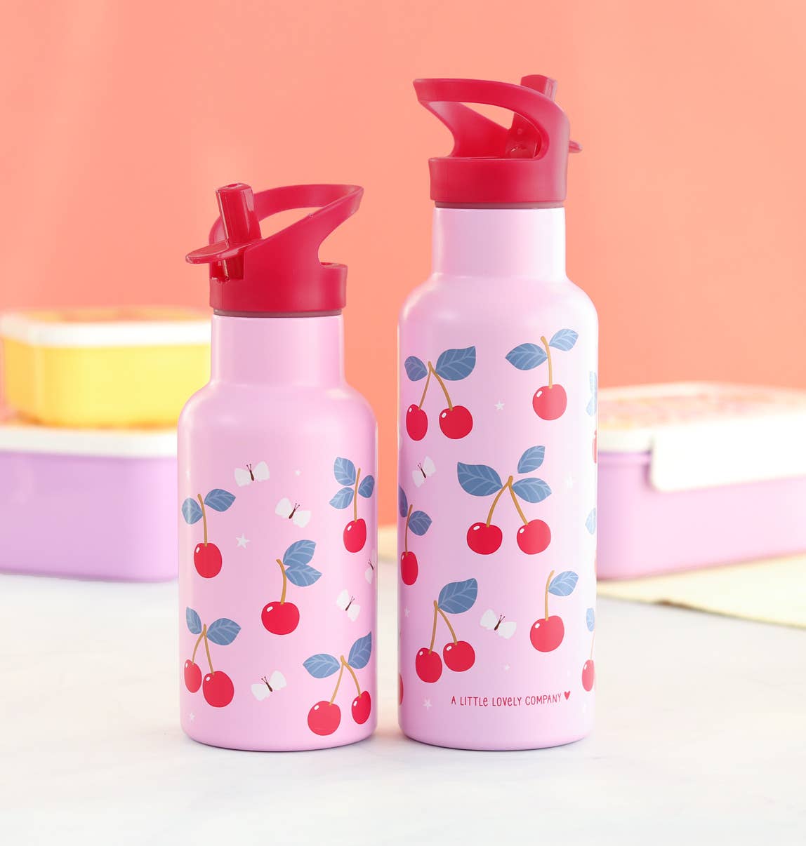 Kids stainless steel drink/water bottle: Cherries