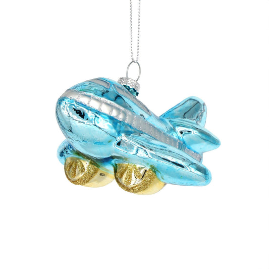 Blue Airplane, Retro Glass Travel Stocking Stuffer Ornament