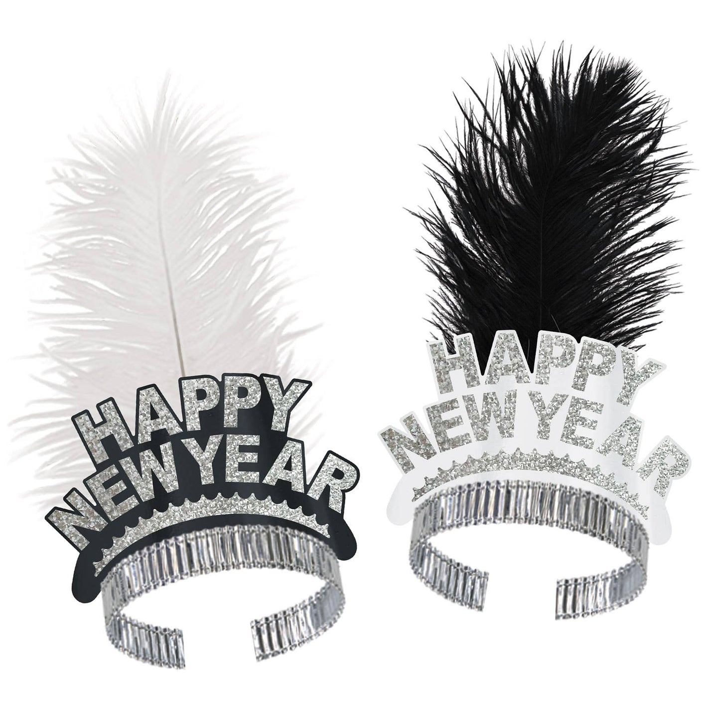 Chicago Swing Tiaras with Feather, Black, White, Silver