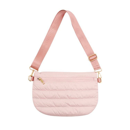 Pink Puffer Messenger Crossbody Shoulder Bag Purse