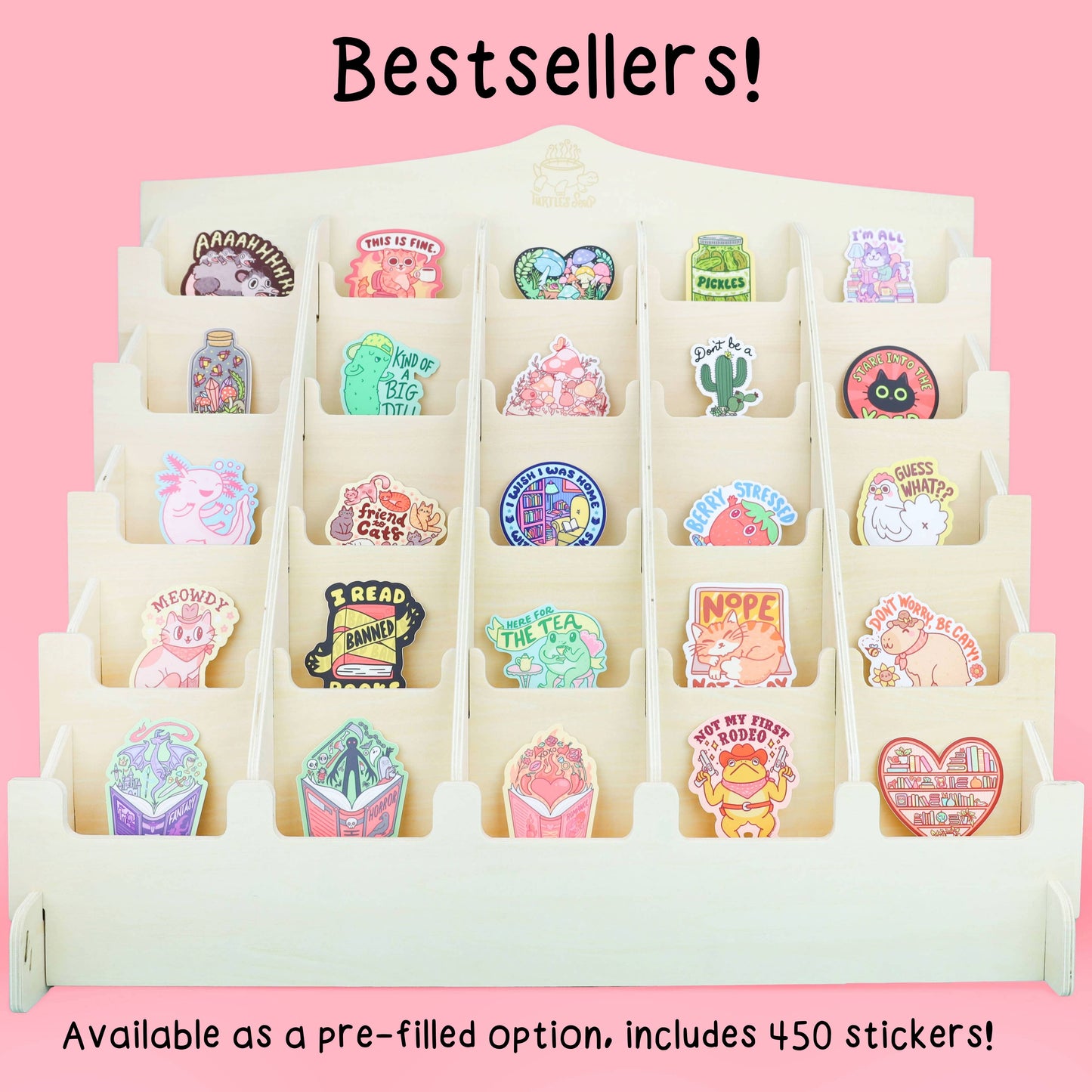 25 Pocket Wood Stadium Countertop Display for Vinyl Stickers