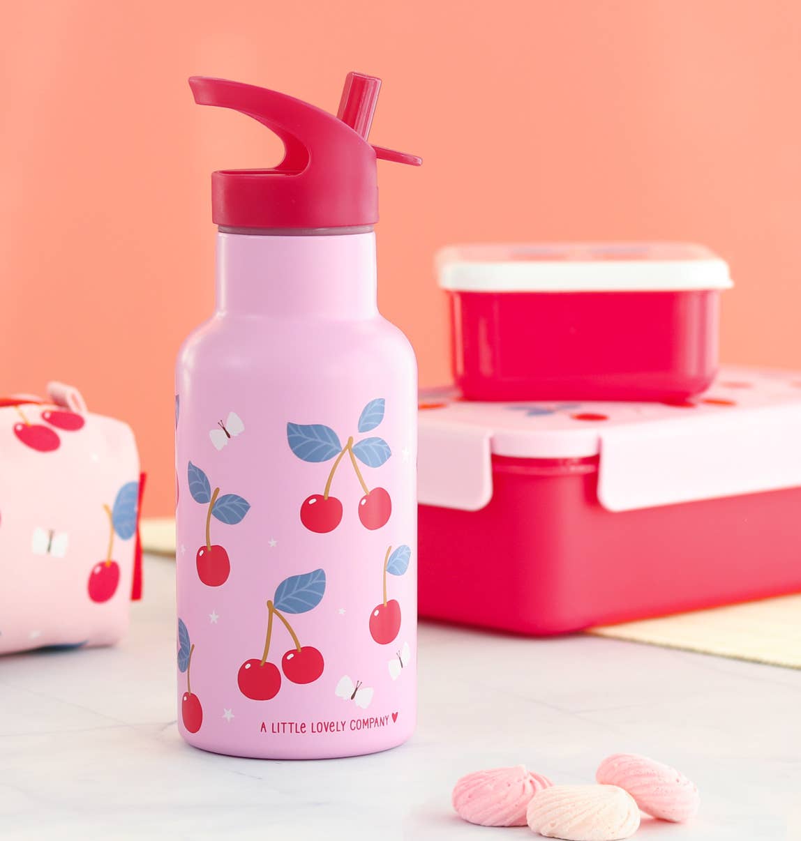 Kids stainless steel drink/water bottle: Cherries