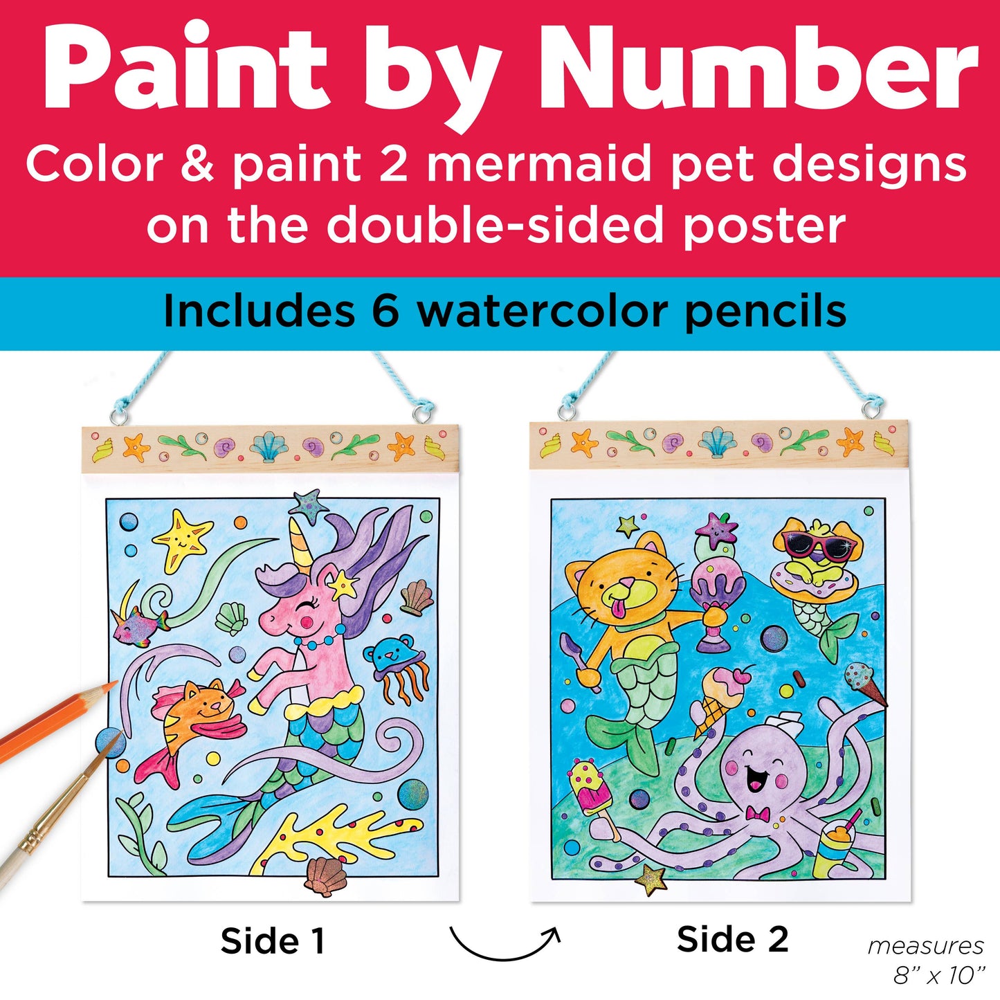 Paint by Numbers Mermaid Pets Hanging Wall Art Kit for Kids