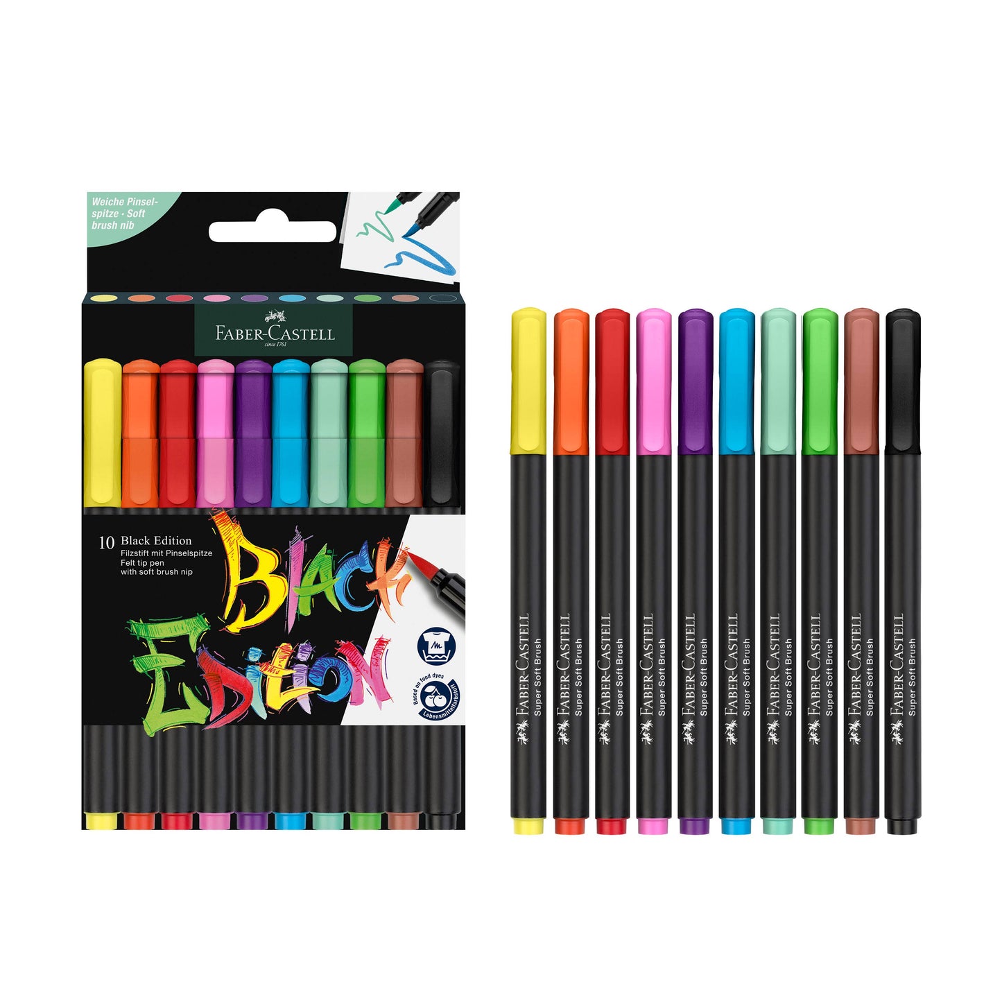 Black Edition Felt Tip Brush Pens Markers 10 Ct Box