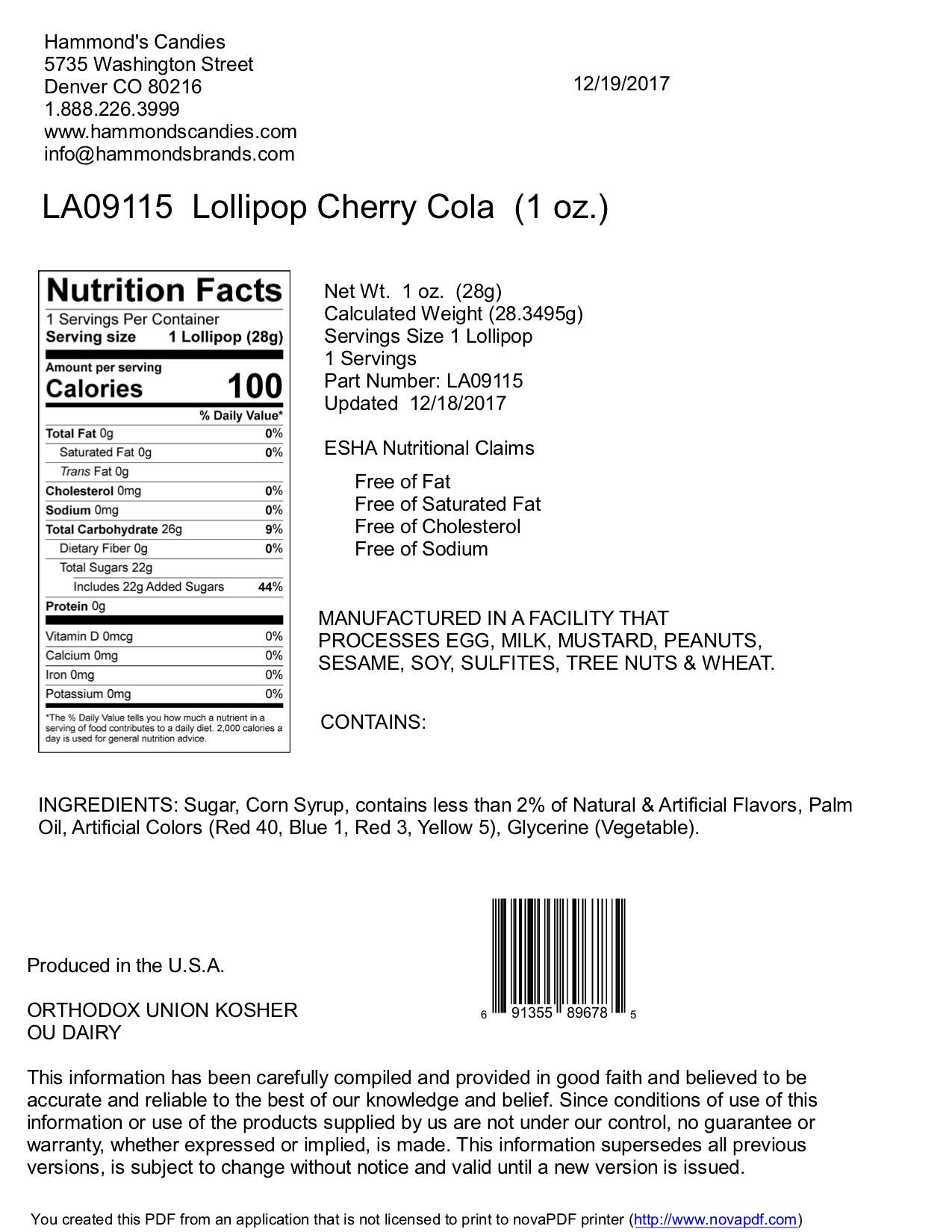Handmade Lollipop - Cherry Cola - 1 oz
