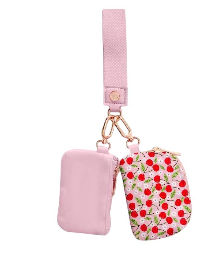 Karma Pink Cherry Cherries Dual Wallet Keychain Wristlet