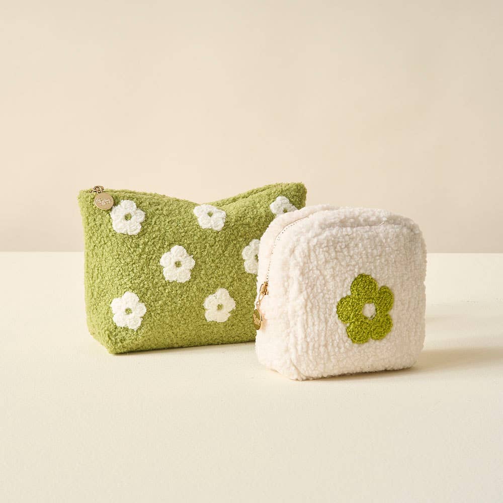 Square Teddy Pouch - Green Flower