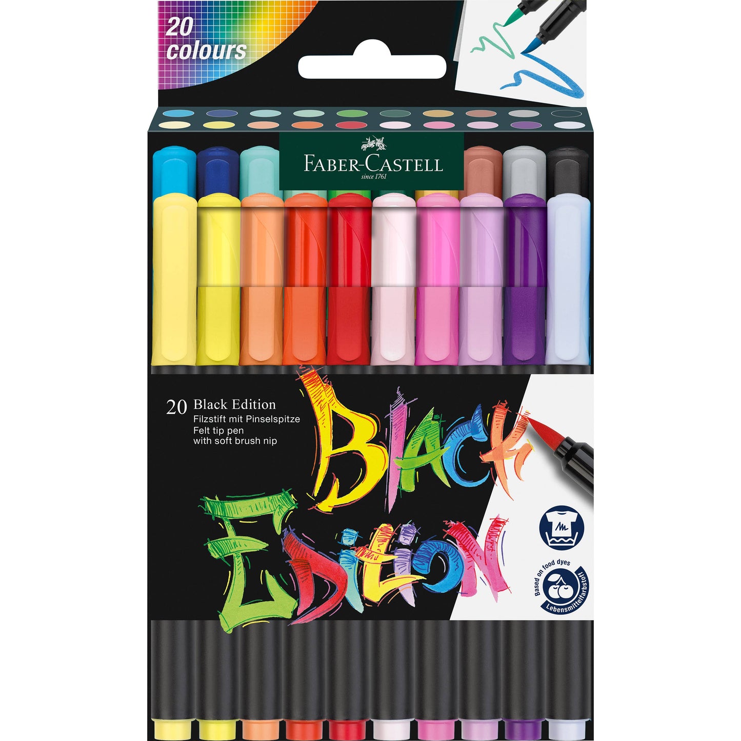 Black Edition Felt Tip Brush Pen Markers  20 Ct Box