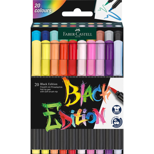 Black Edition Felt Tip Brush Pen Markers  20 Ct Box