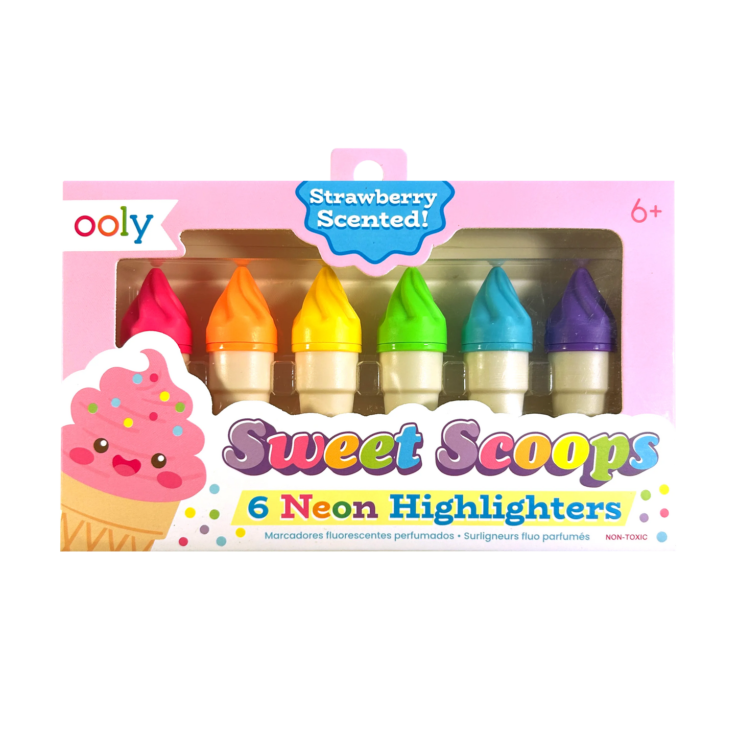 Sweet Scoops: Neon Highlighters - Strawberry Scent (Set of 6