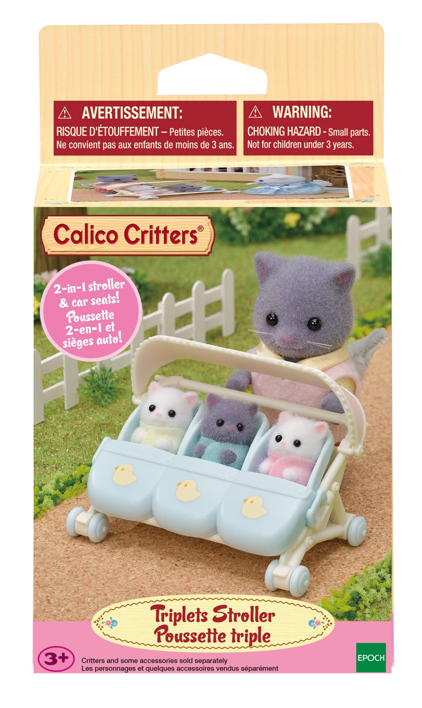 Calico Critters Triplets Stroller, Dollhouse Accessory
