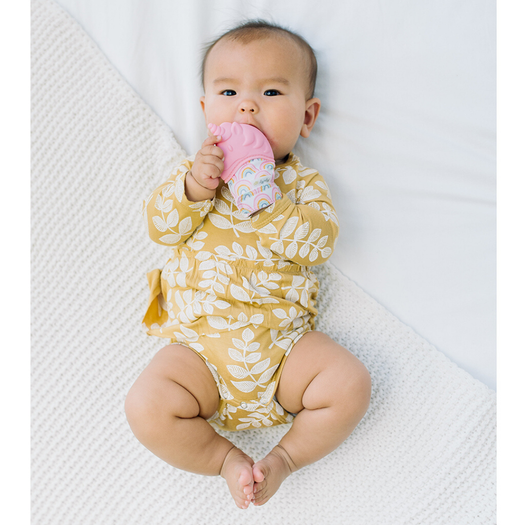 Itzy Mitt™ Silicone Teething Mitts: Lilac Dino