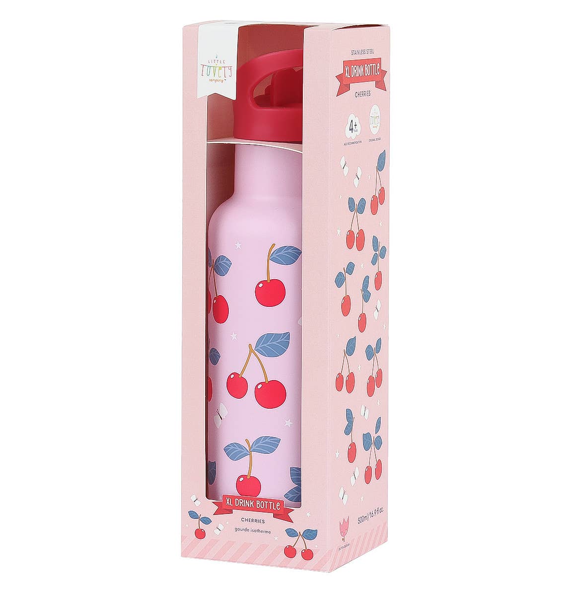 XL stainless steel drink/water bottle: Cherries