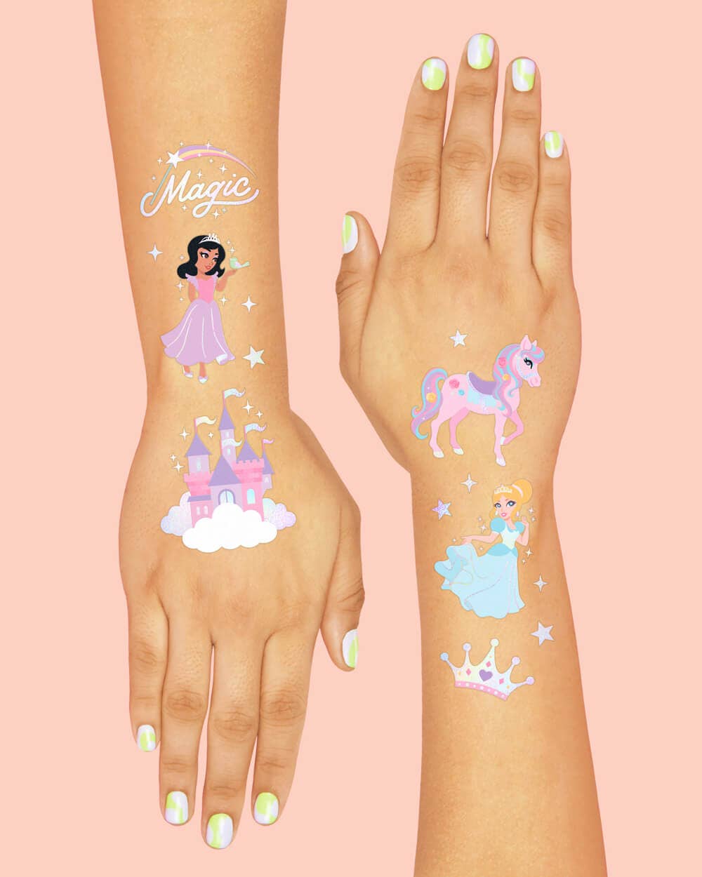 Pastel Princess Party Foil Kids Temporary Tattoos,Bday Favor