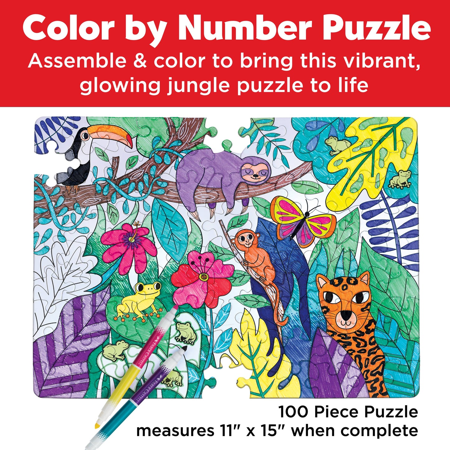 DIY Color by Number Puzzle - Jungle Animals Kit for Kids