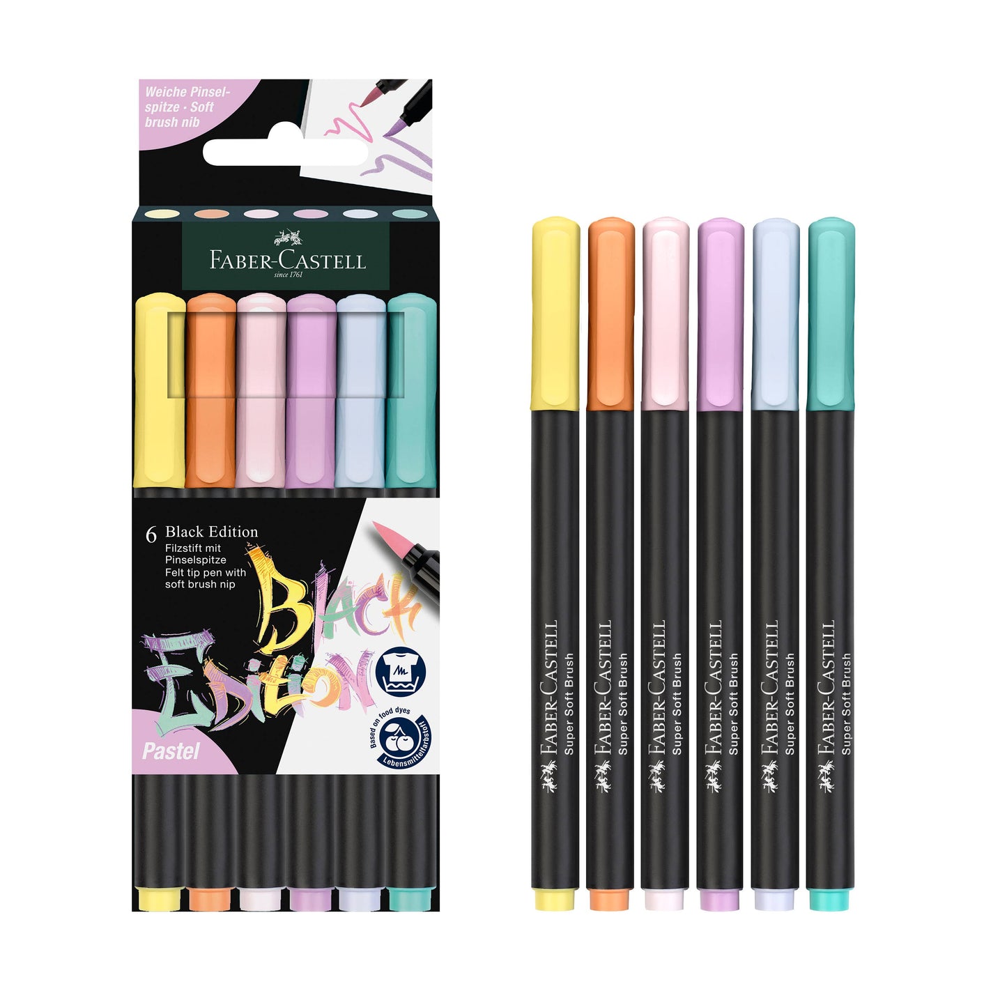 Black Edition Felt Tip Brush Pen Markers 6 Ct Box
