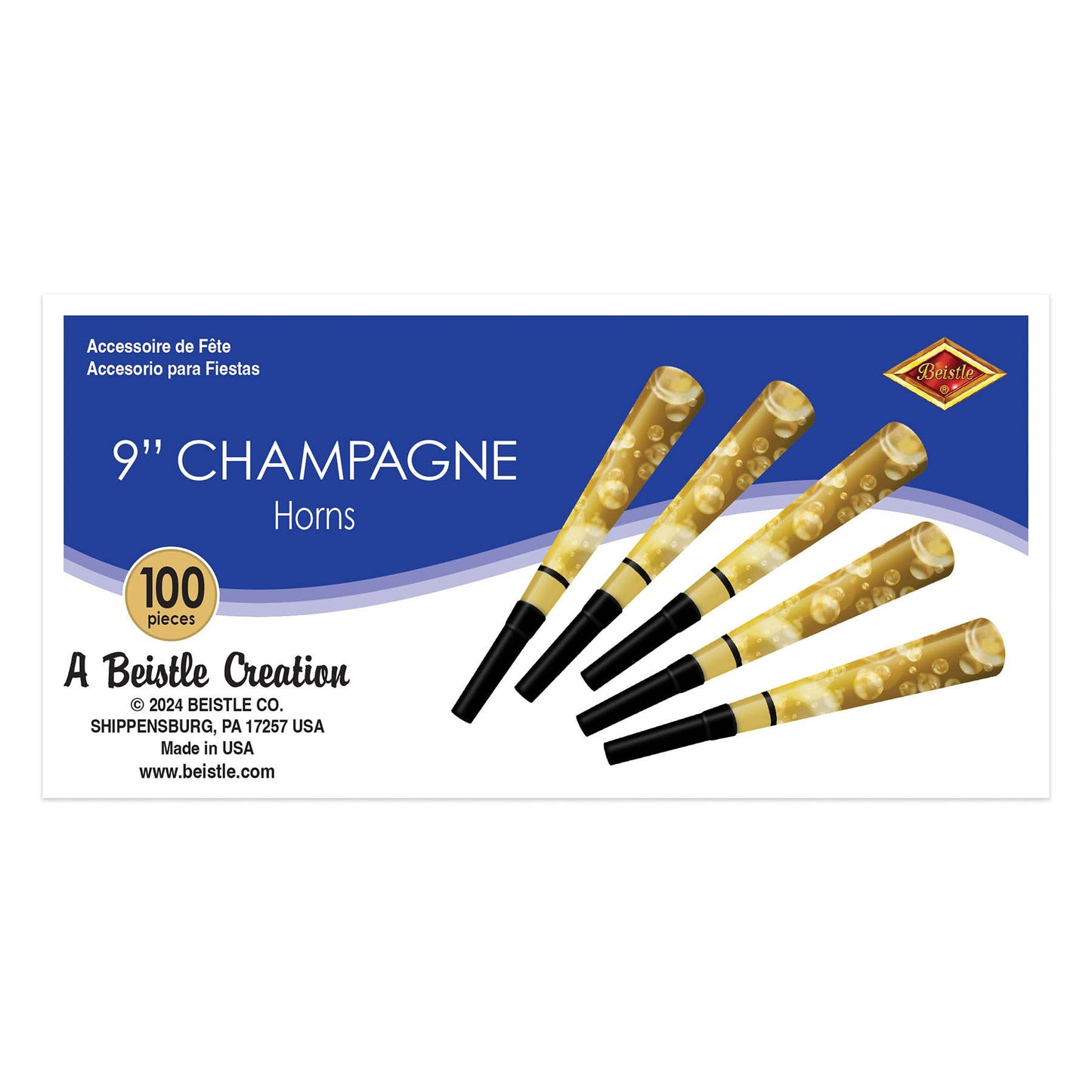 Champagne New Year Horns, 9"