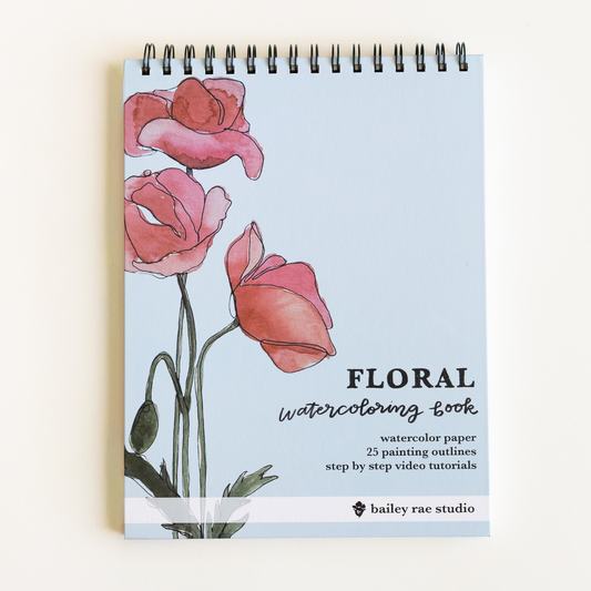 Floral Watercoloring Book - Outlines with Video Tutorials