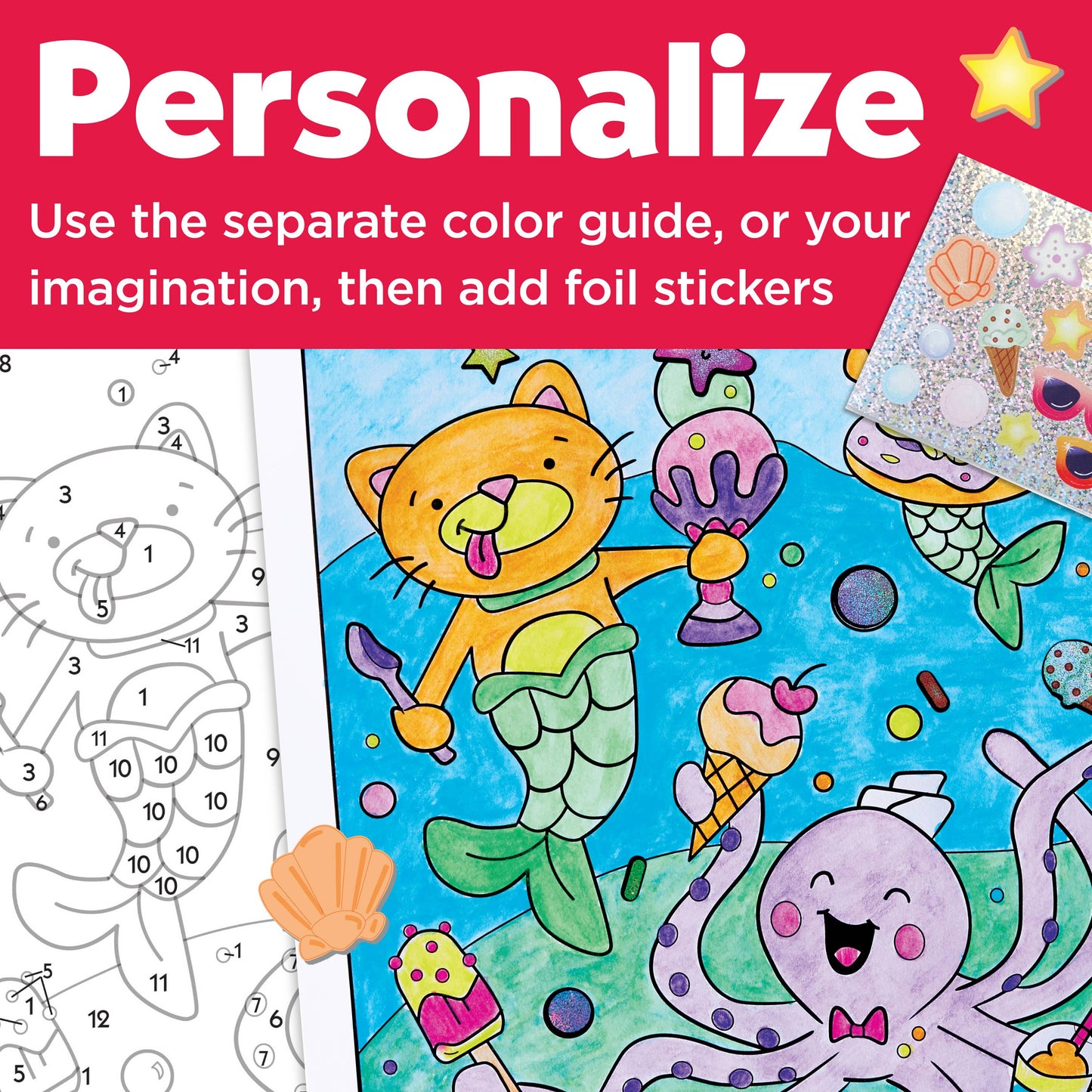 Paint by Numbers Mermaid Pets Hanging Wall Art Kit for Kids