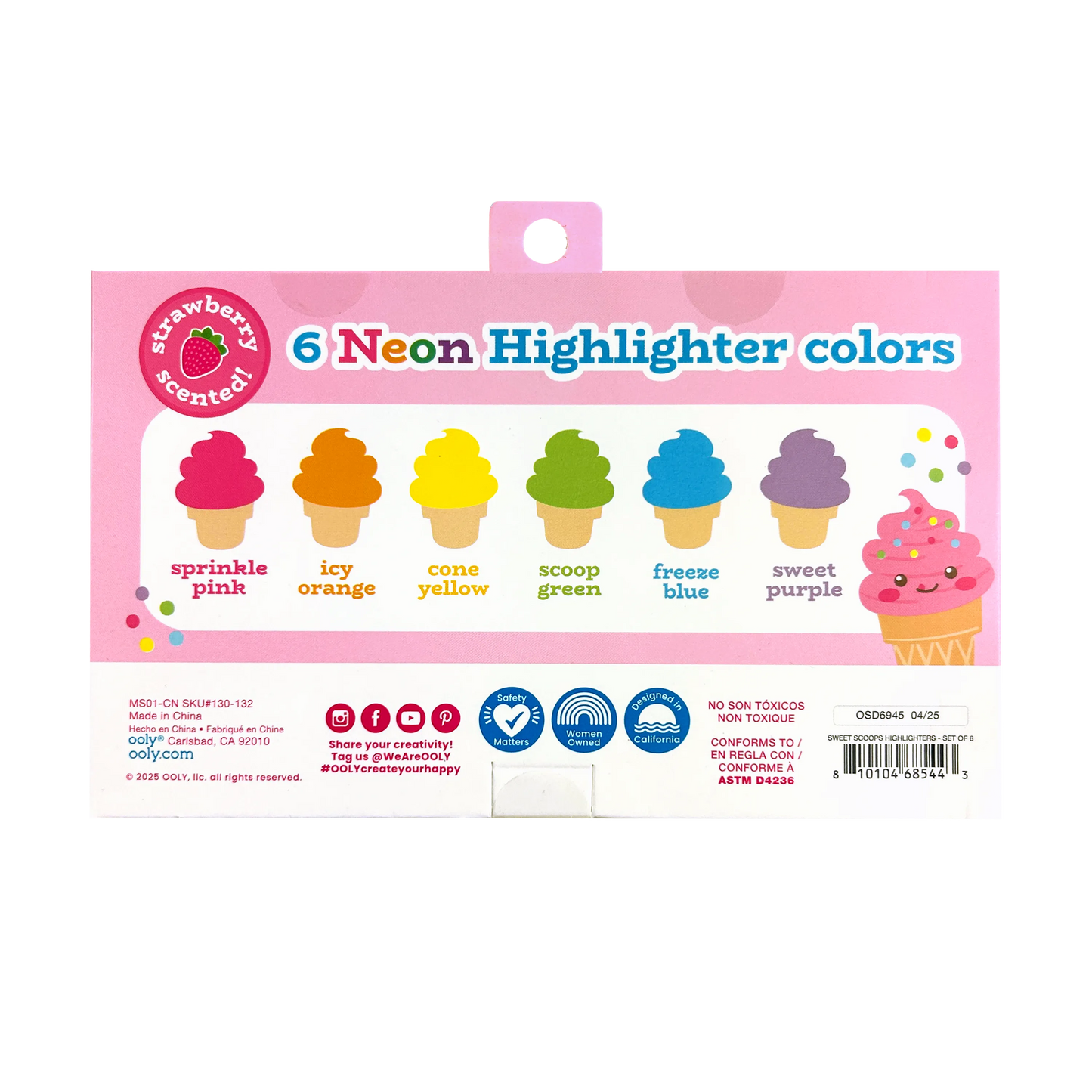 Sweet Scoops: Neon Highlighters - Strawberry Scent (Set of 6