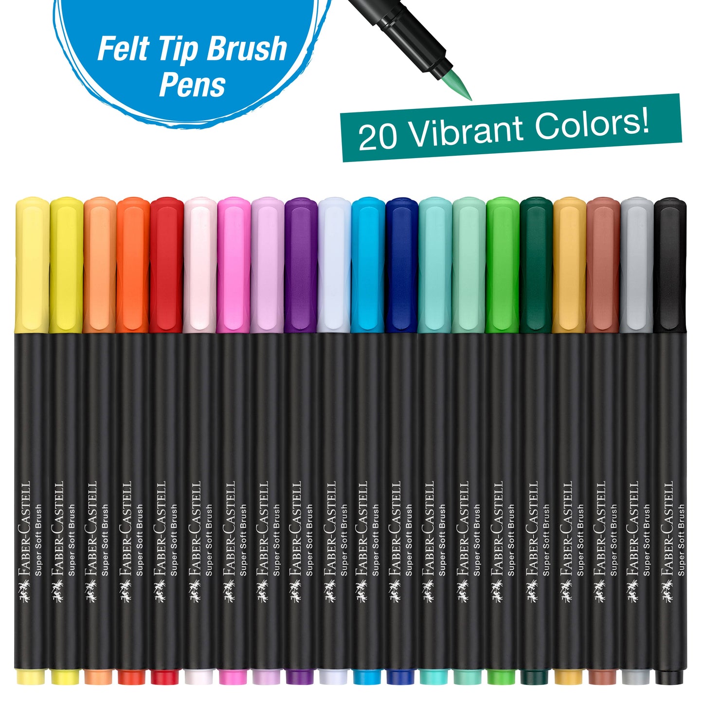Black Edition Felt Tip Brush Pen Markers  20 Ct Box
