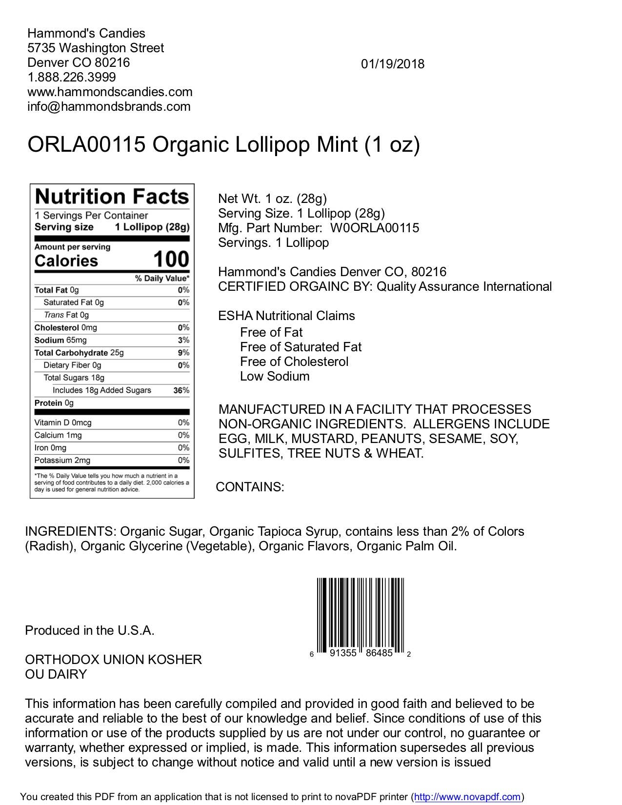 Organic Handmade Lollipop - Mint - 1 oz