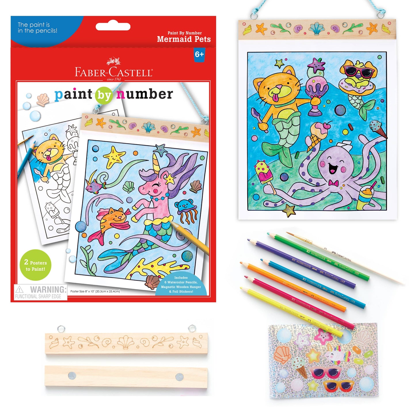 Paint by Numbers Mermaid Pets Hanging Wall Art Kit for Kids