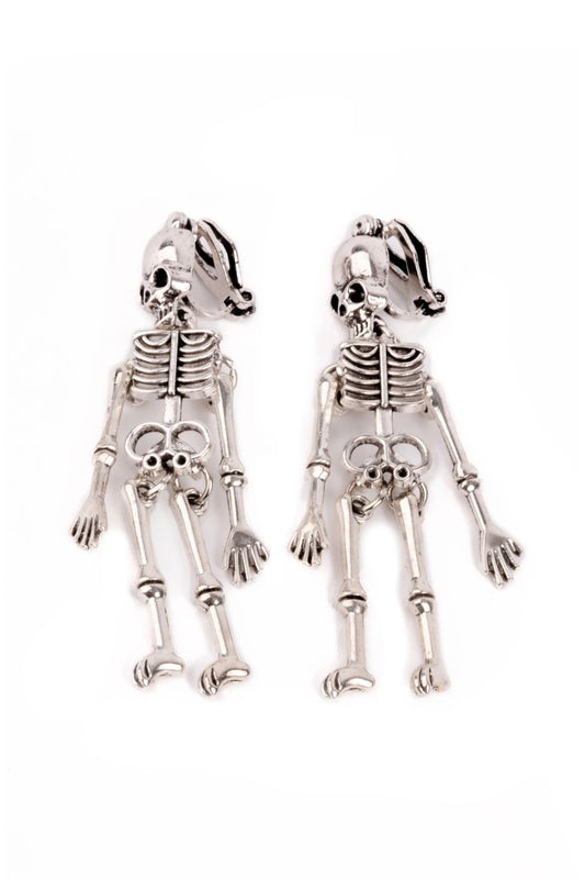 Spooky Scary Skeleton Clip-On Earrings