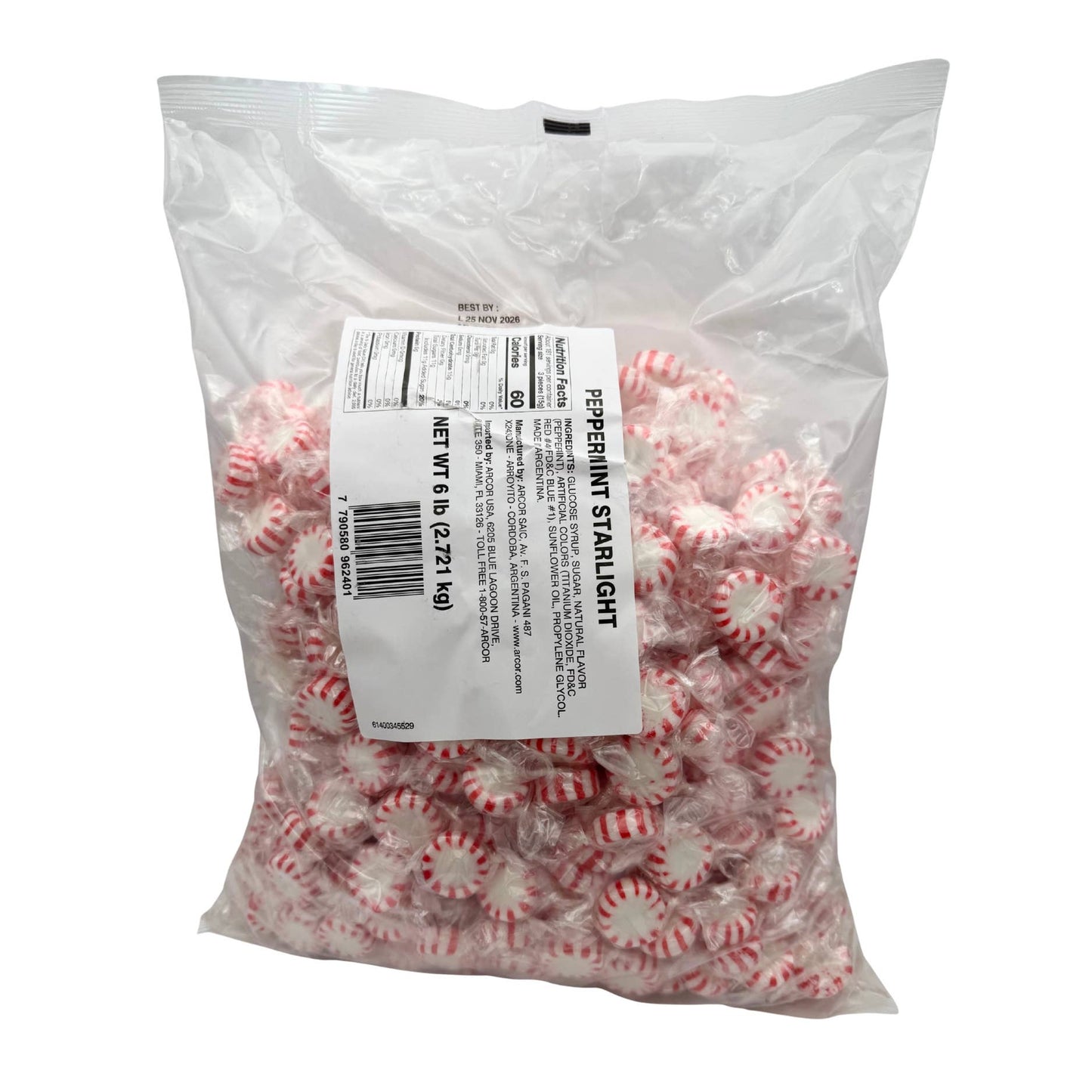 Peppermint Starlight Mints, Hard Wrapped Bulk Candy, 6lb Bag
