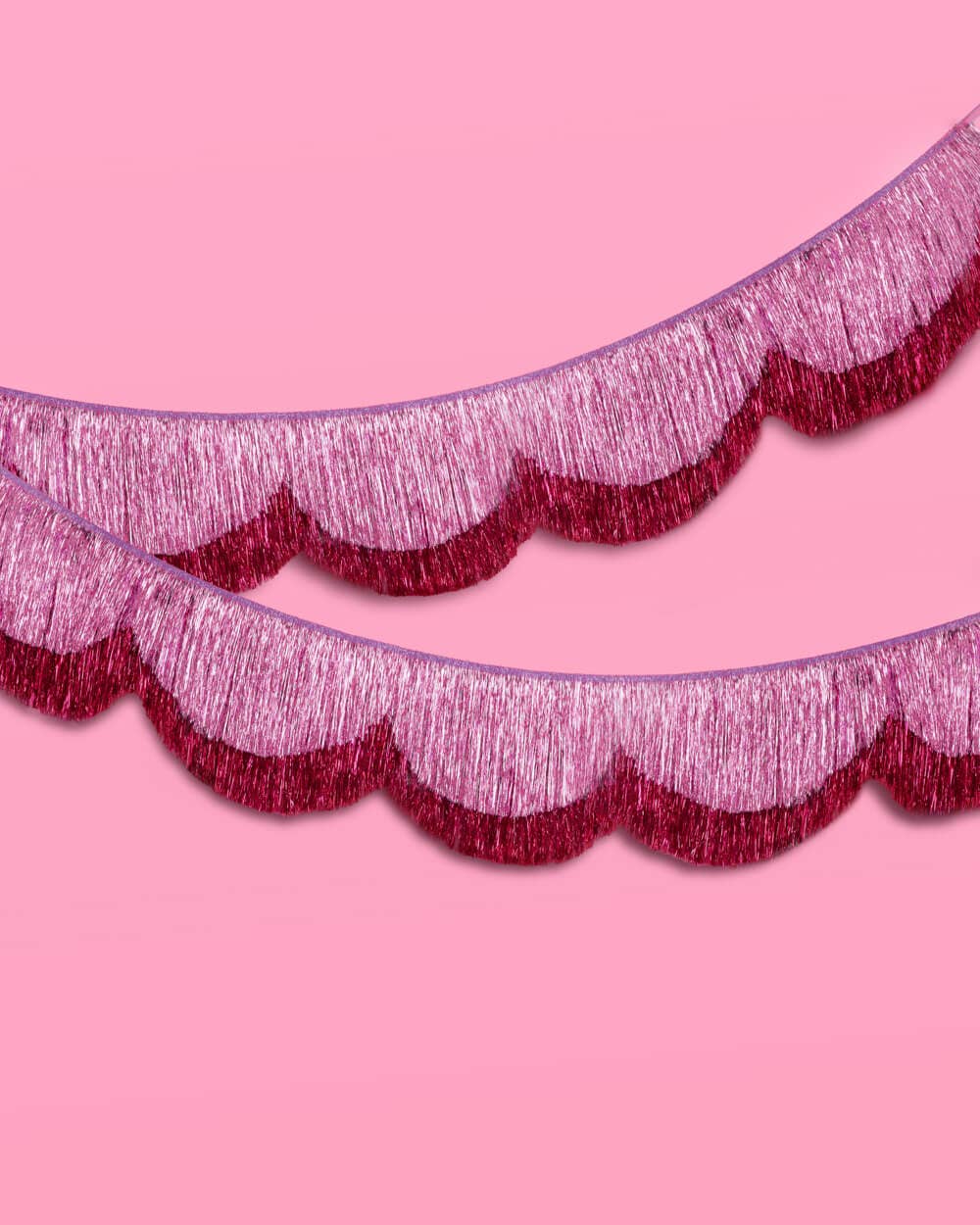 Pink Scalloped Shimmer Fringe Tinsel Banner, 5 feet