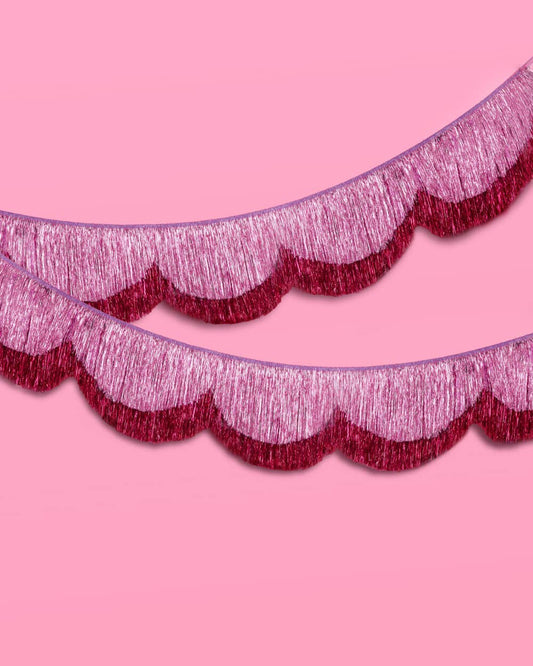 Pink Scalloped Shimmer Fringe Tinsel Banner, 5 feet