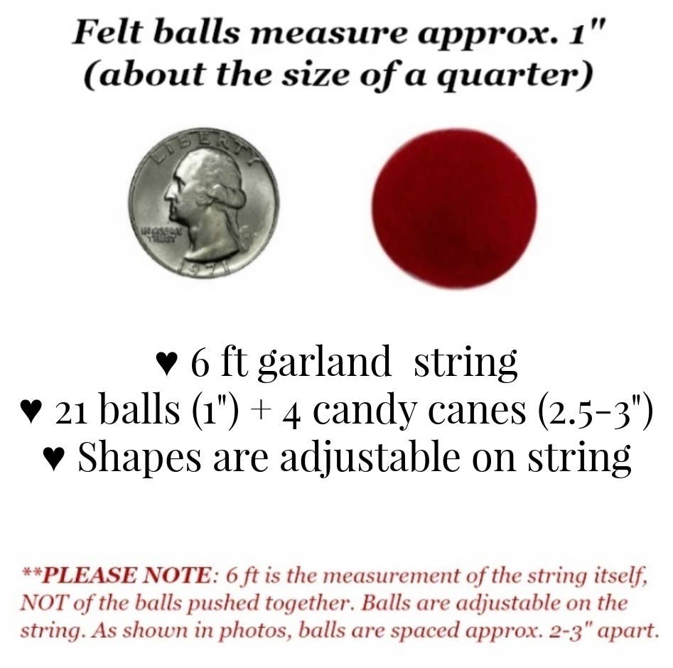 Candy Cane Christmas Felt Ball Garland - Pastel