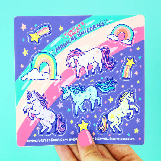 Magical Unicorns Rainbow Colorful Vinyl Sticker Sheet