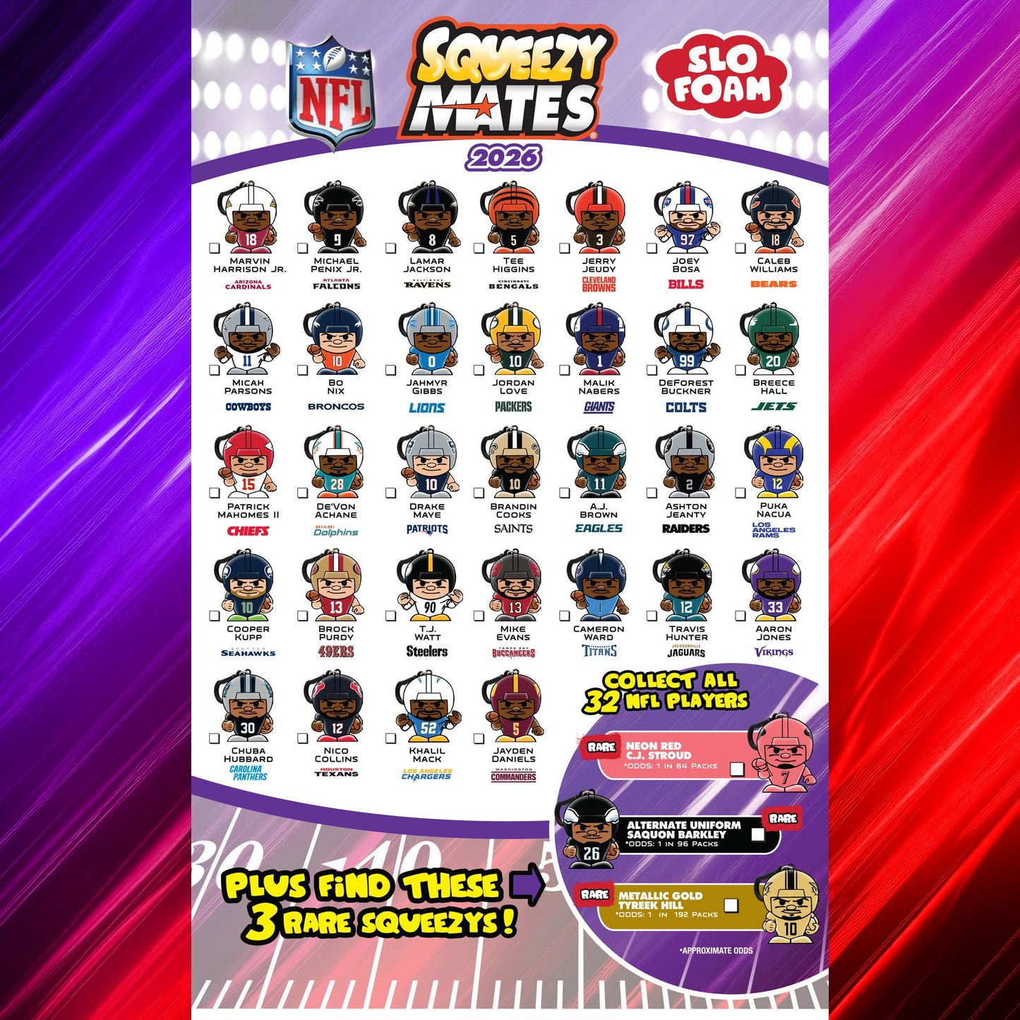 NFL SqueezyMates Gravity Feed Display 2026 - 24ct