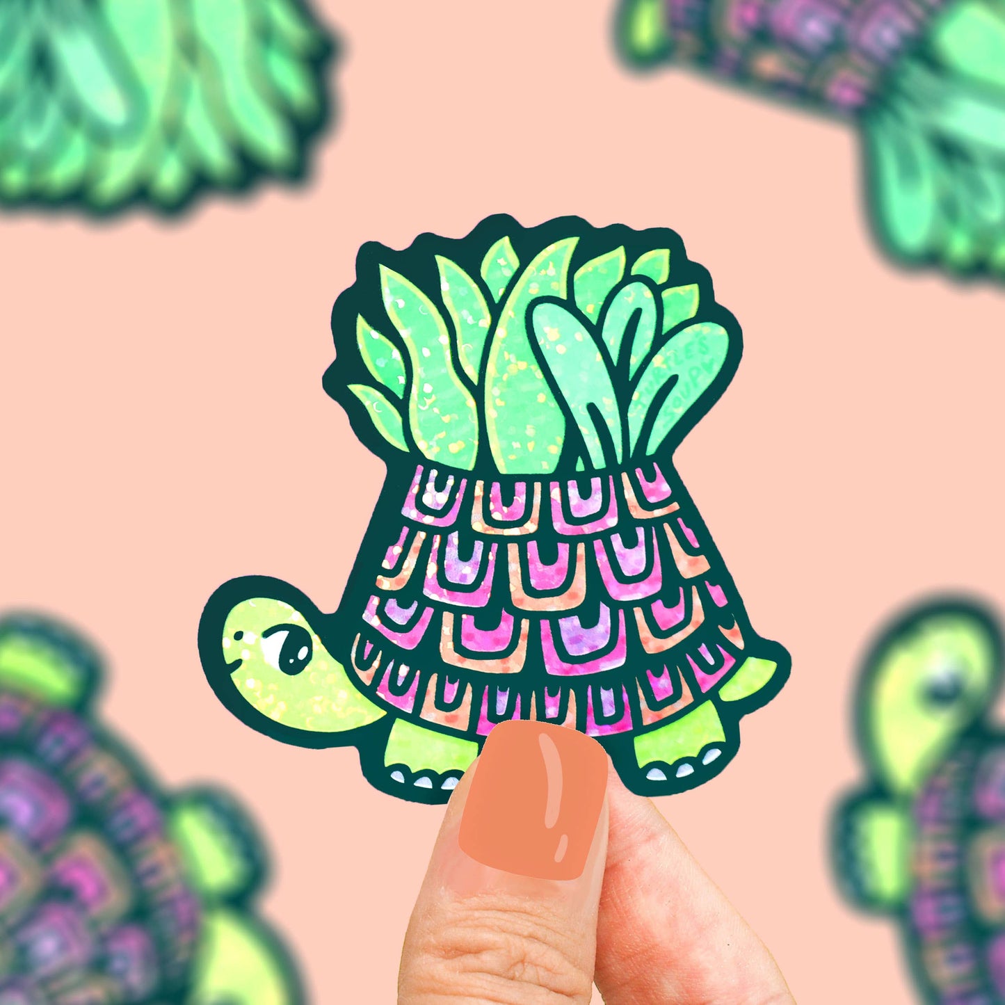 Turtle Planter Pet Holiday Gift Vinyl Sticker (Glitter)