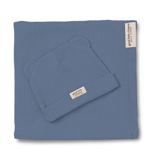 Rain Rib Swaddle & Beanie Set