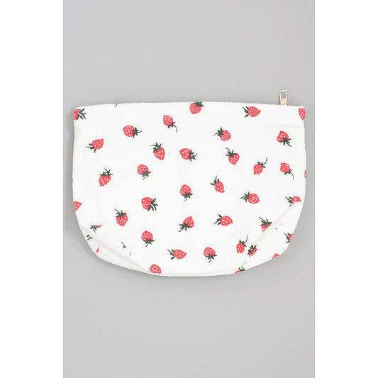 STRAWBERRY PRINT RIBBED MAKEUP POUCH