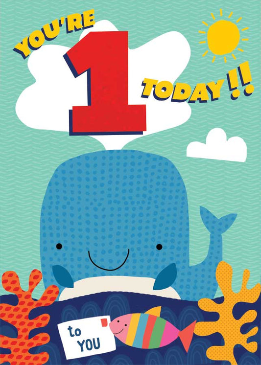 1st Birthday Whale Foil Card