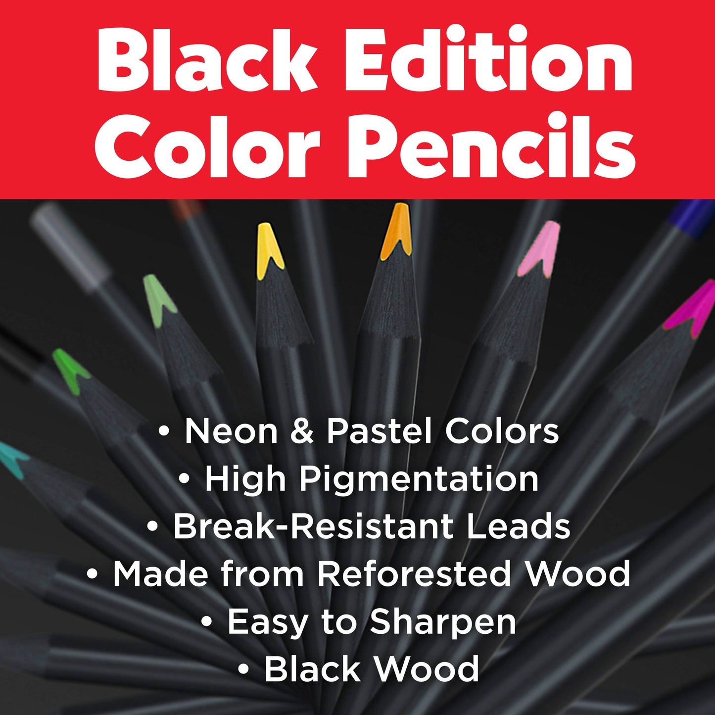 Super Soft Black Edition Colored Pencils, Neon & Pastel 12Ct