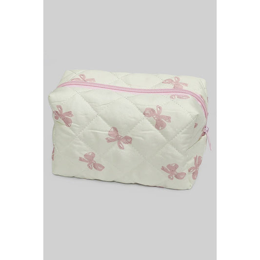 QUILTED BOW MAKEUP POUCH