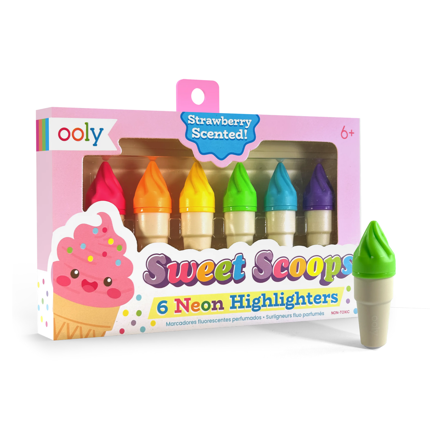 Sweet Scoops: Neon Highlighters - Strawberry Scent (Set of 6