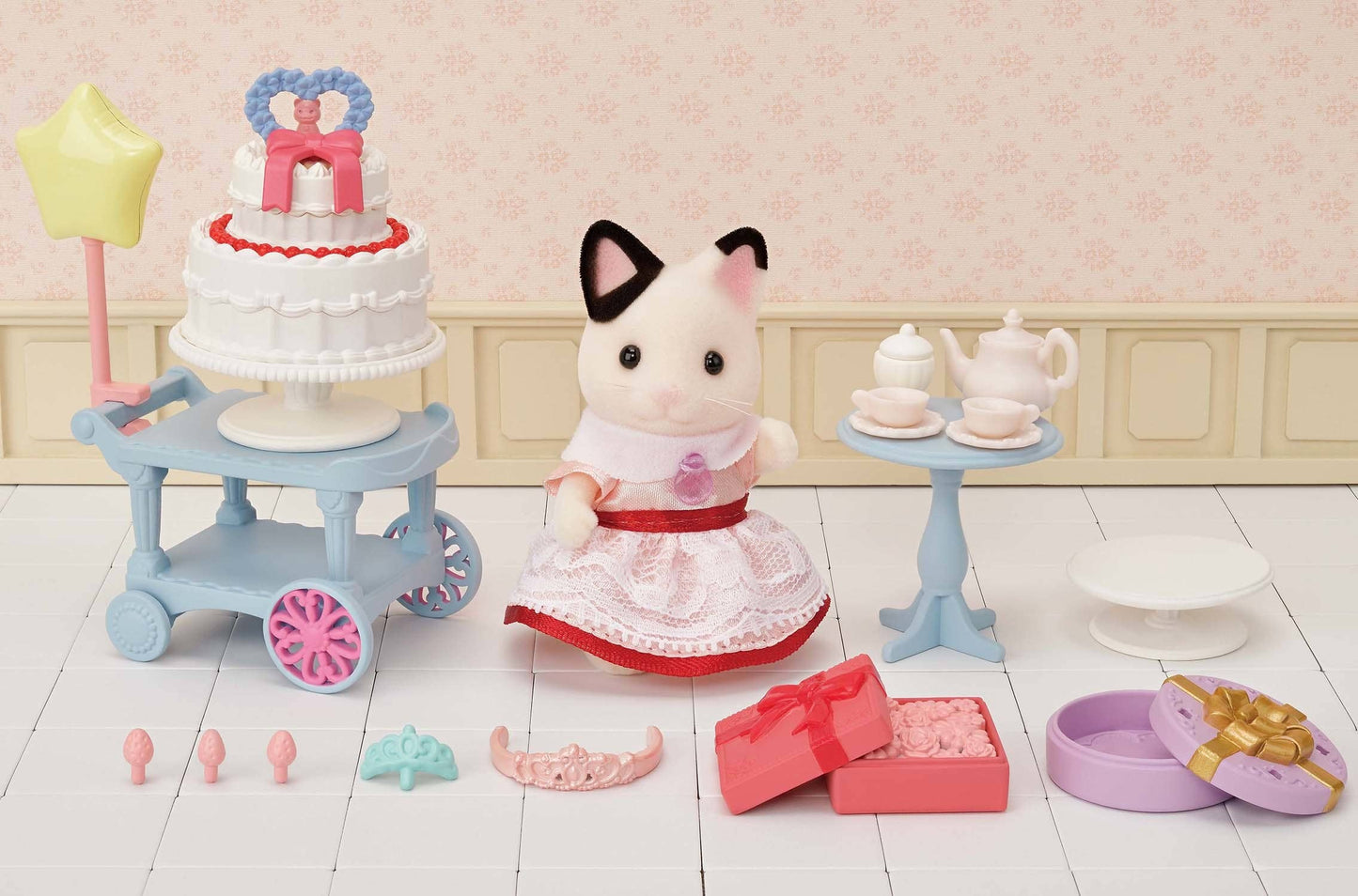 Calico Critters Tuxedo Cat Girl's Party Time Playset