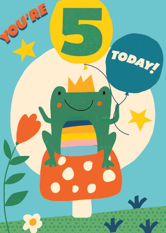 5th Birthday Frog Foil Card