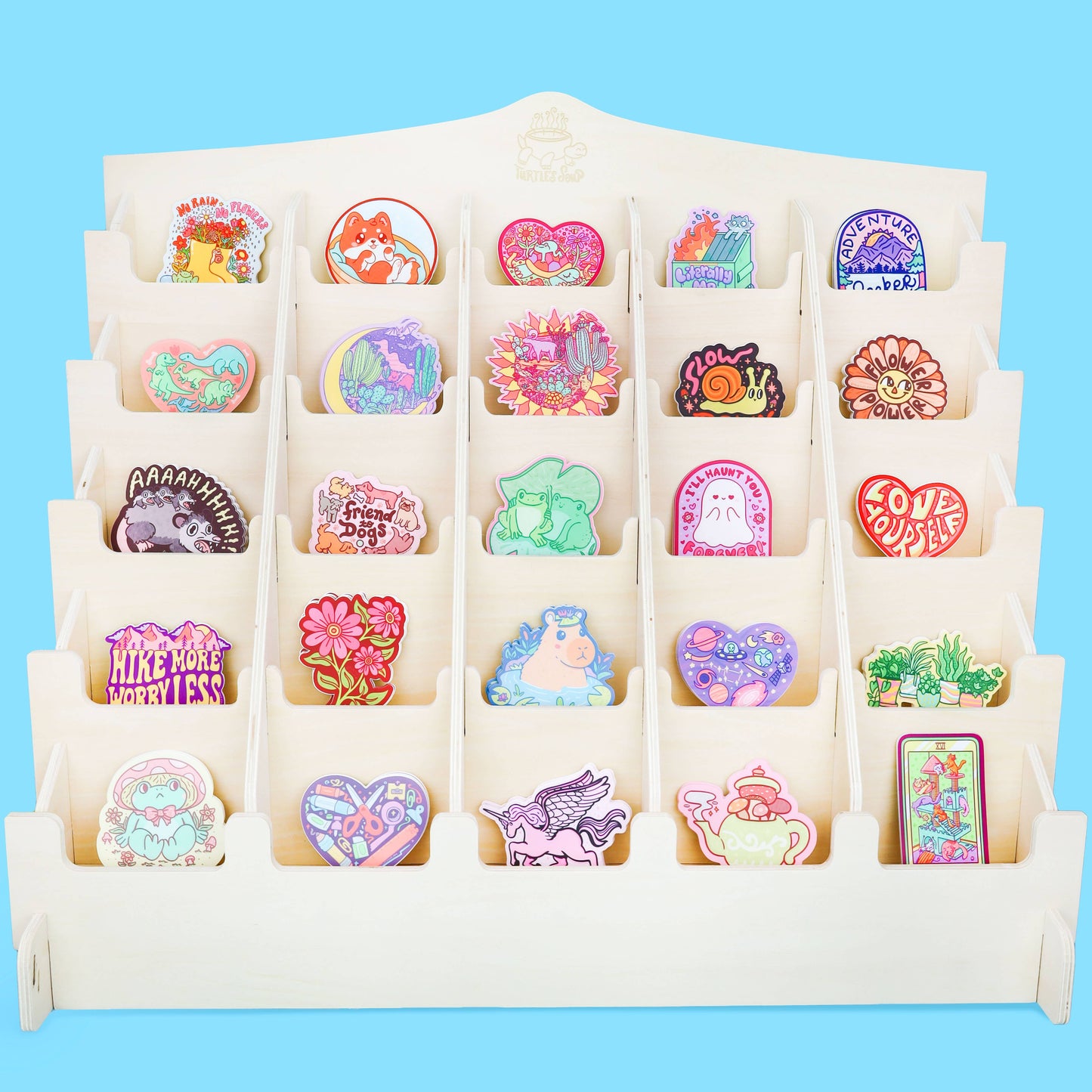 25 Pocket Wood Stadium Countertop Display for Vinyl Stickers