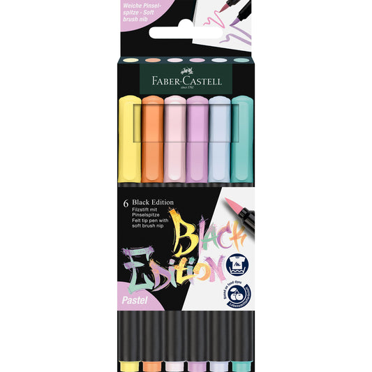 Black Edition Felt Tip Brush Pen Markers 6 Ct Box