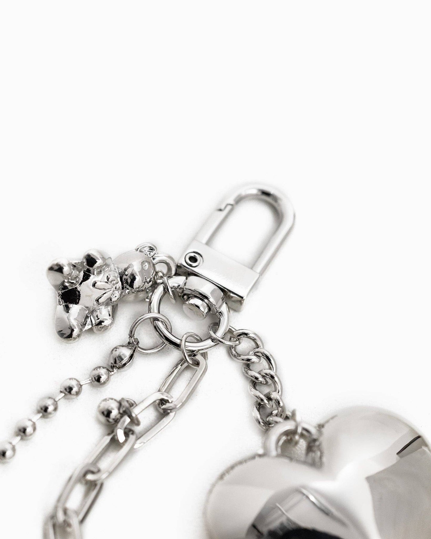 Puffy Heart, Bear, Linear Metal Chain Bag Charm Keychain
